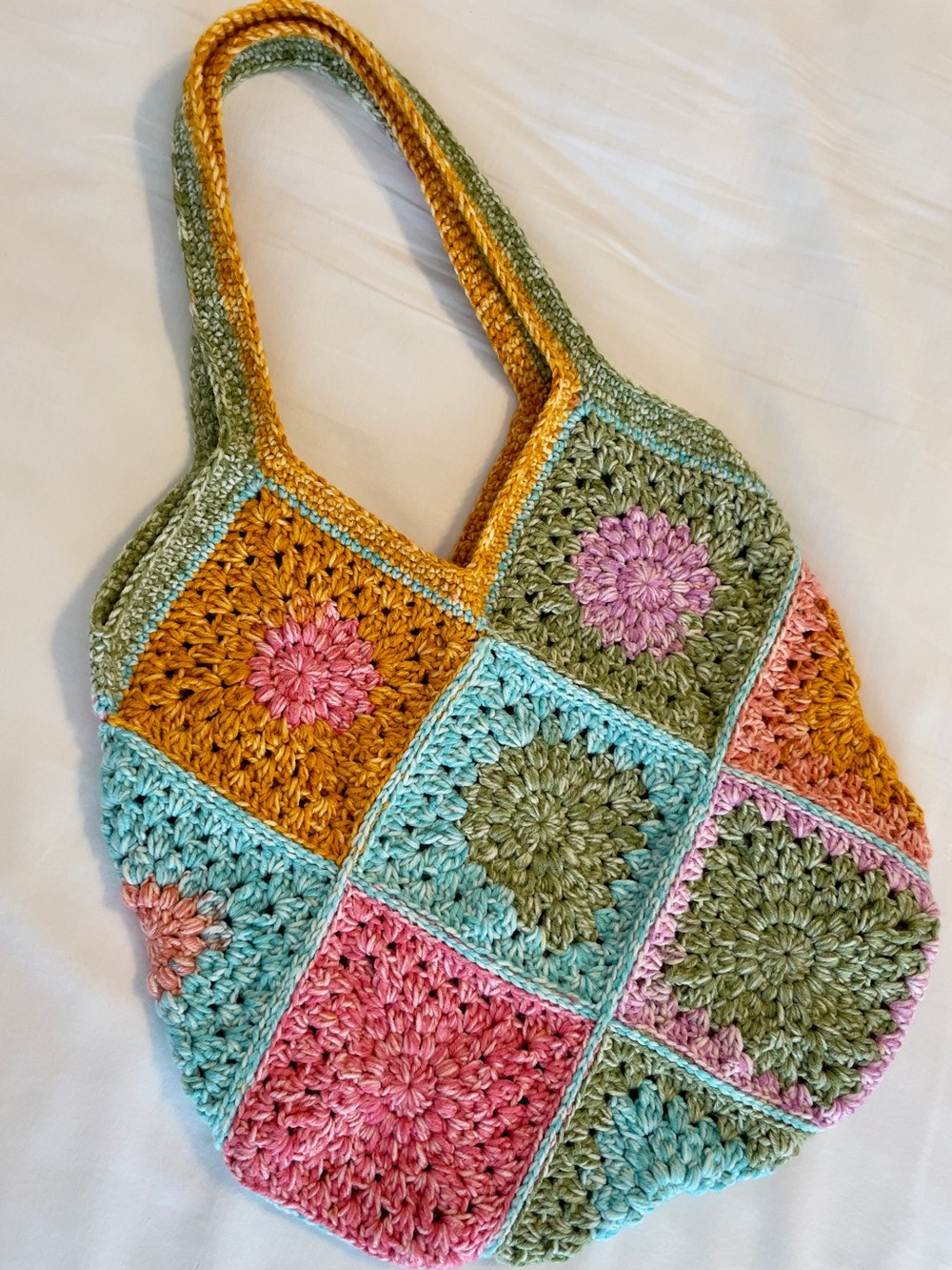 Handmade Multicolor Crochet Patchwork Tote Bag